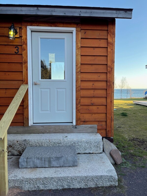 Exterior detail - The Breakwater - at Dockside. Ski Bohemia. Ride Keweenaw snowmobile trails! (Lake Linden)