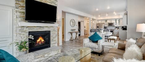 Smart TV, fireplace, video games, books