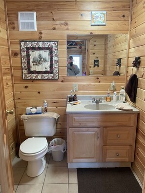 Hair dryer, towels, soap, toilet paper -  Cabin  on 130 acres near Park Rapids , ATV trails, Lakes, Country Bar & Grill . (Osage)