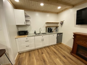 Fridge, microwave, coffee/tea maker