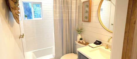 Hair dryer, bathrobes, towels, soap
