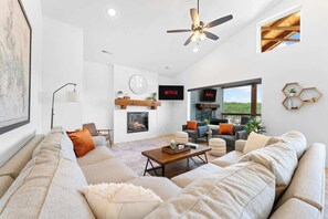 Smart TV, fireplace, video games, foosball