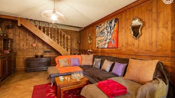 Télévision, cheminée, lecteur de DVD