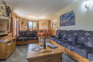 TV connectée, cheminée, lecteur de DVD, chaîne hi-fi