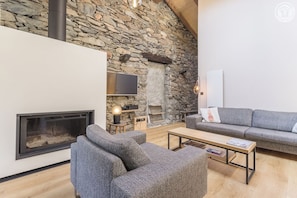 Smart TV, fireplace, DVD player, stereo