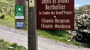 A signpost with multiple directions and names, including 'Denis et Didier Berthollier' and 'La Combe des Grand'Vignes'. - L'aromatique - Chignin (CHIGNIN)