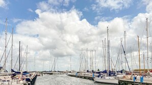 A marina with multiple sailboats docked, connected by piers, and a cloudy sky above. - Gorgeous home in Den Oever with WiFi (Den Oever)