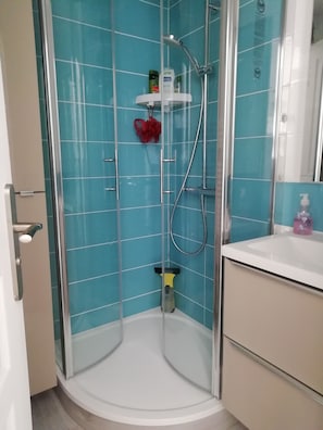 Douche, sĂšche-cheveux, papier toilette