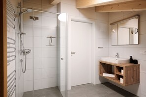 Dusche, Haartrockner, Handtücher, Seife