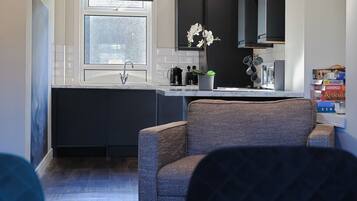 Apartment | Private kitchen | Fridge, microwave, oven, stovetop