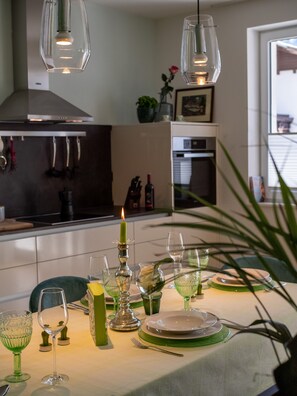 Deluxe Apartment, 2 Bedrooms, Beachfront | Private kitchen | Fridge, oven, stovetop, dishwasher - LOIDLs Guesthouse (Traunkirchen)