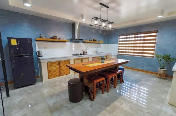 Fridge, stovetop, electric kettle