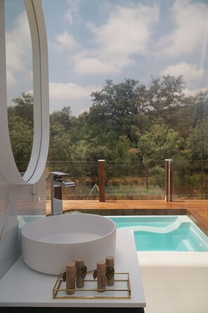 Panoramic Suite | Bathroom | Free toiletries, hair dryer, towels - La Dehesa Experiences (Adamuz)