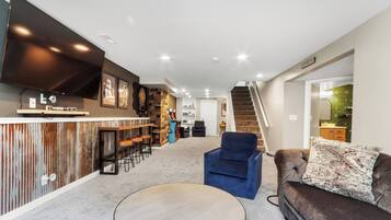 TV, fireplace, video games