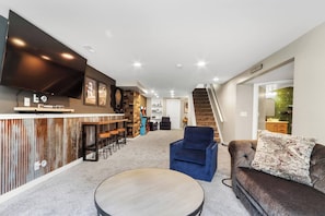 TV, fireplace, video games