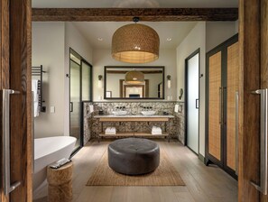 Suite (Caney Fork) | Bathroom | Separate tub and shower, deep soaking tub, rainfall showerhead - Southall Farm & Inn (Franklin)