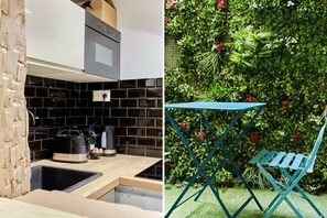 Een koelkast, een magnetron, een kookplaat