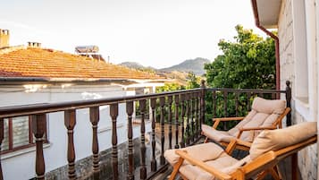 Design appartement, 1 kingsize bed met slaapbank, uitzicht op de binnenplaats, aan tuin | Uitzicht vanaf balkon