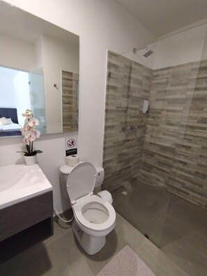 Premium Suite | Bathroom | Shower, rainfall showerhead, towels, soap - Hotel Boutique Rosse (La Vega)