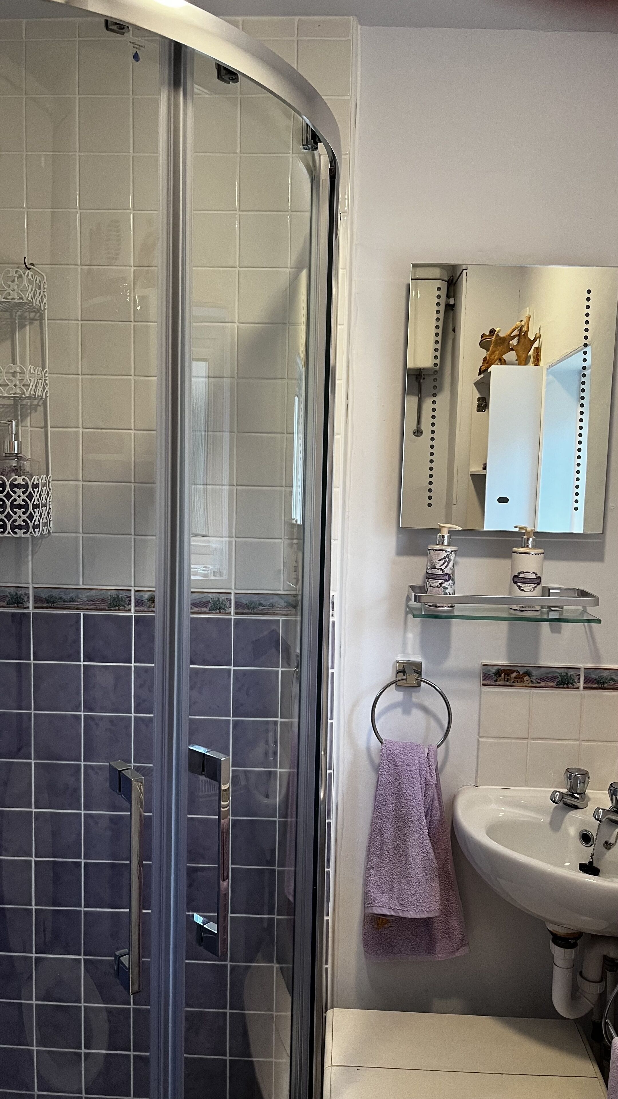 Een douche, een haardroger, handdoeken, zeep