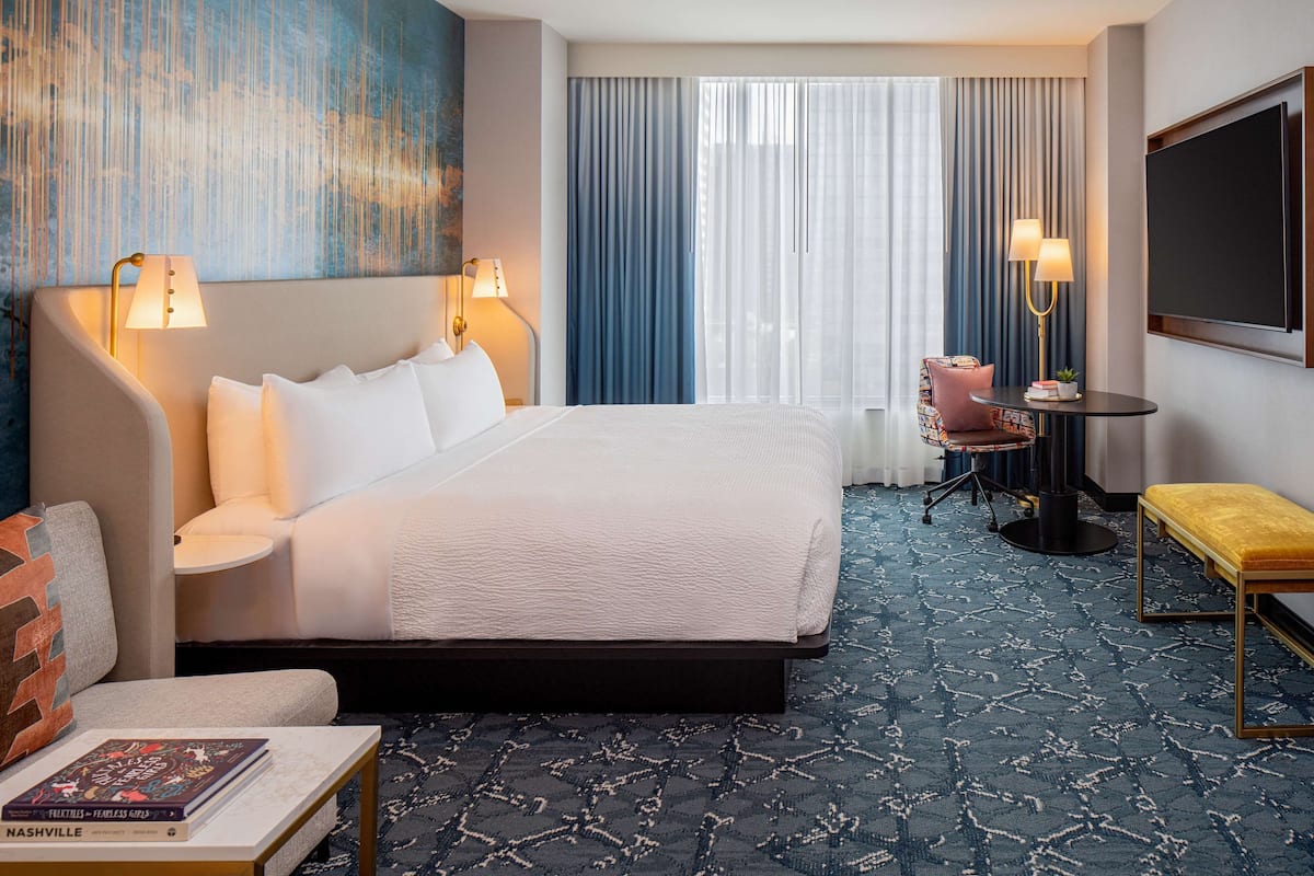 In-room safe, desk, laptop workspace, blackout curtains
