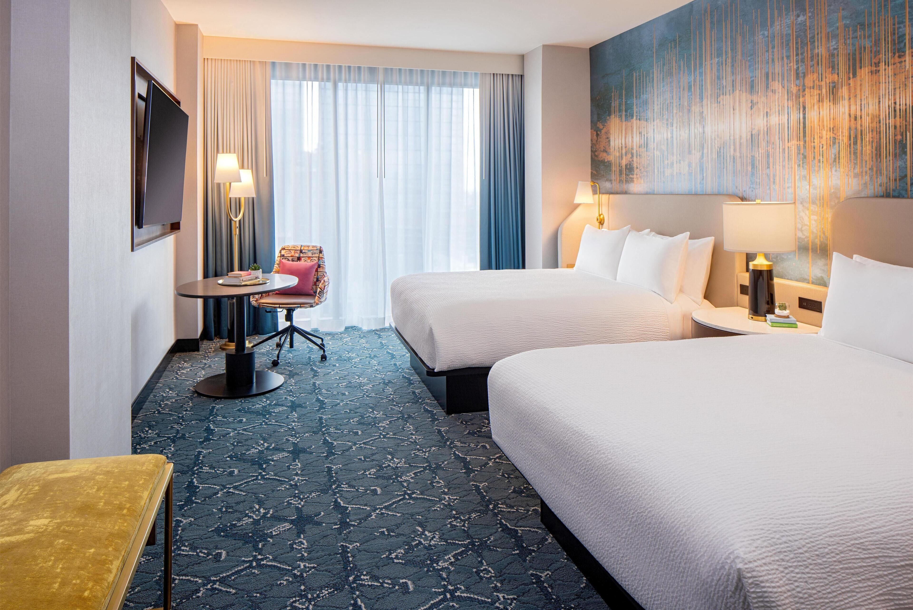 In-room safe, desk, laptop workspace, blackout curtains