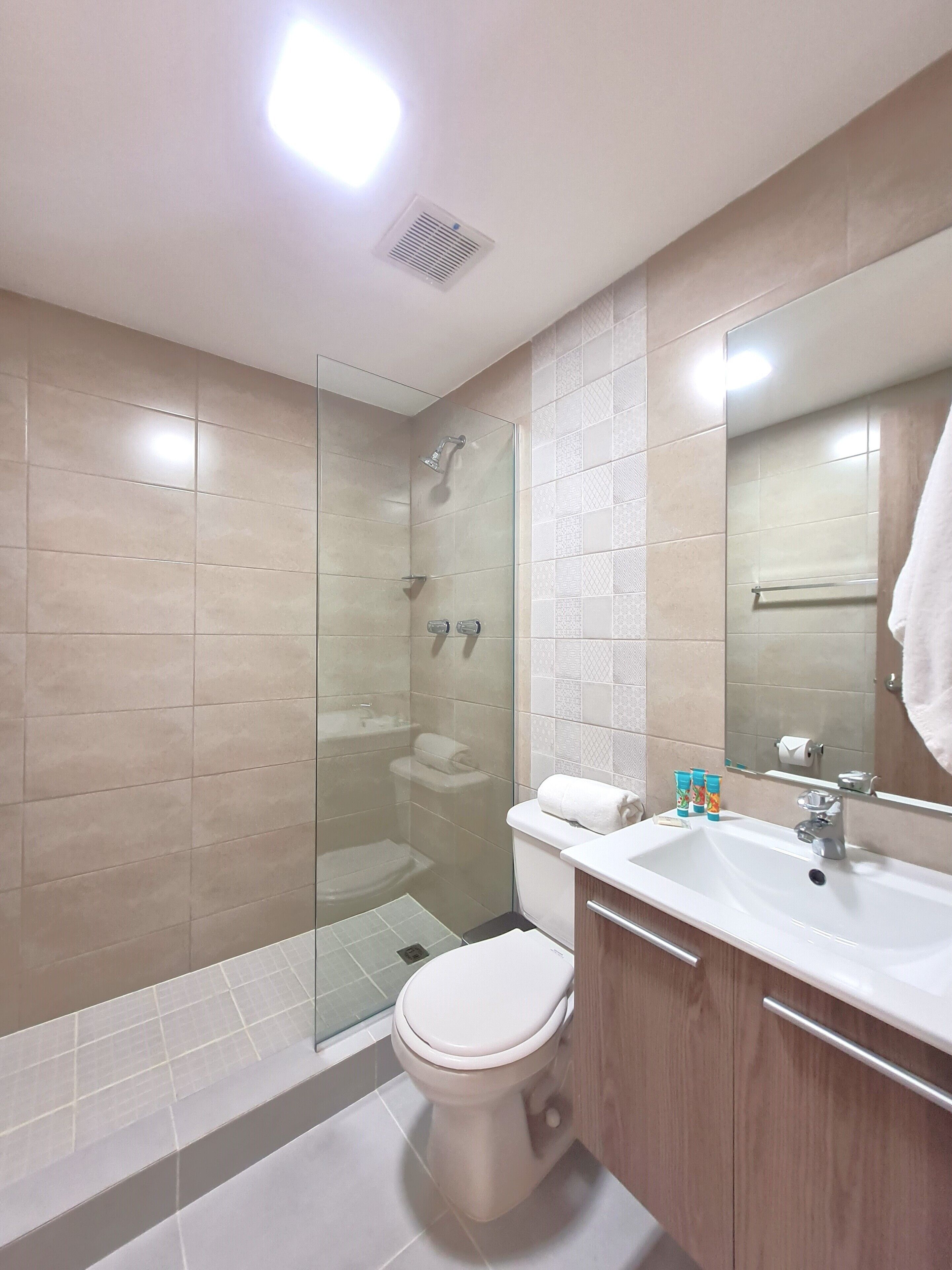 Appartement, 2 chambres | Salle de bain | Douche, douche à « effet pluie », sèche-cheveux
