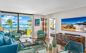 Luxury-Apartment | Wohnbereich | 50-Zoll-Smart-TV mit Kabelempfang