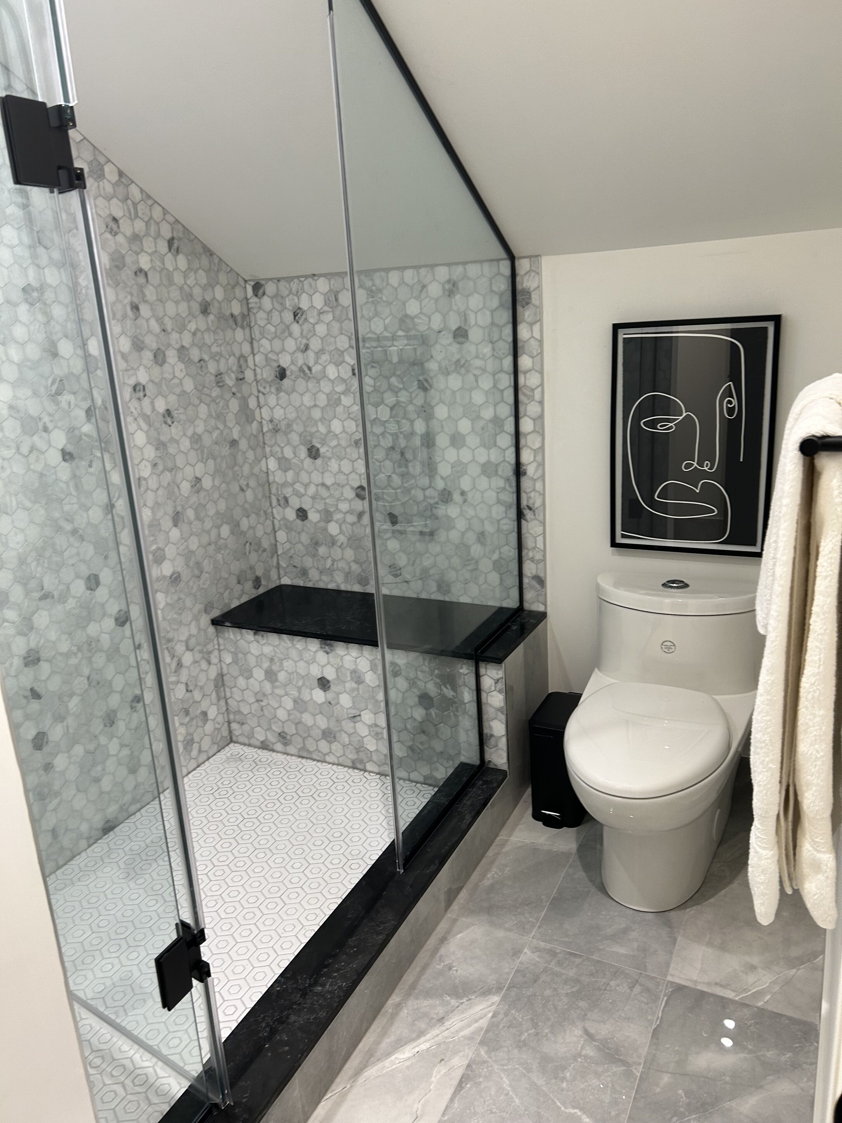 Eco-friendly toiletries, hair dryer, towels, soap