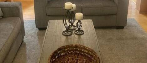 Smart TV, fireplace, foosball, books