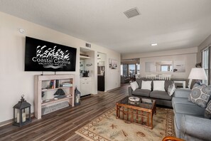 TV - Dog-friendly oceanfront condo, 2 bedrooms plus bonus room, expansive oceanfront decks! (Kill Devil Hills)