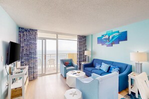 TV, DVD player, video library - Oceanfront condo with shared pool, hot tub, fitness room, central AC, & balcony (North Myrtle Beach)