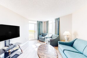 TV, DVD player, video library