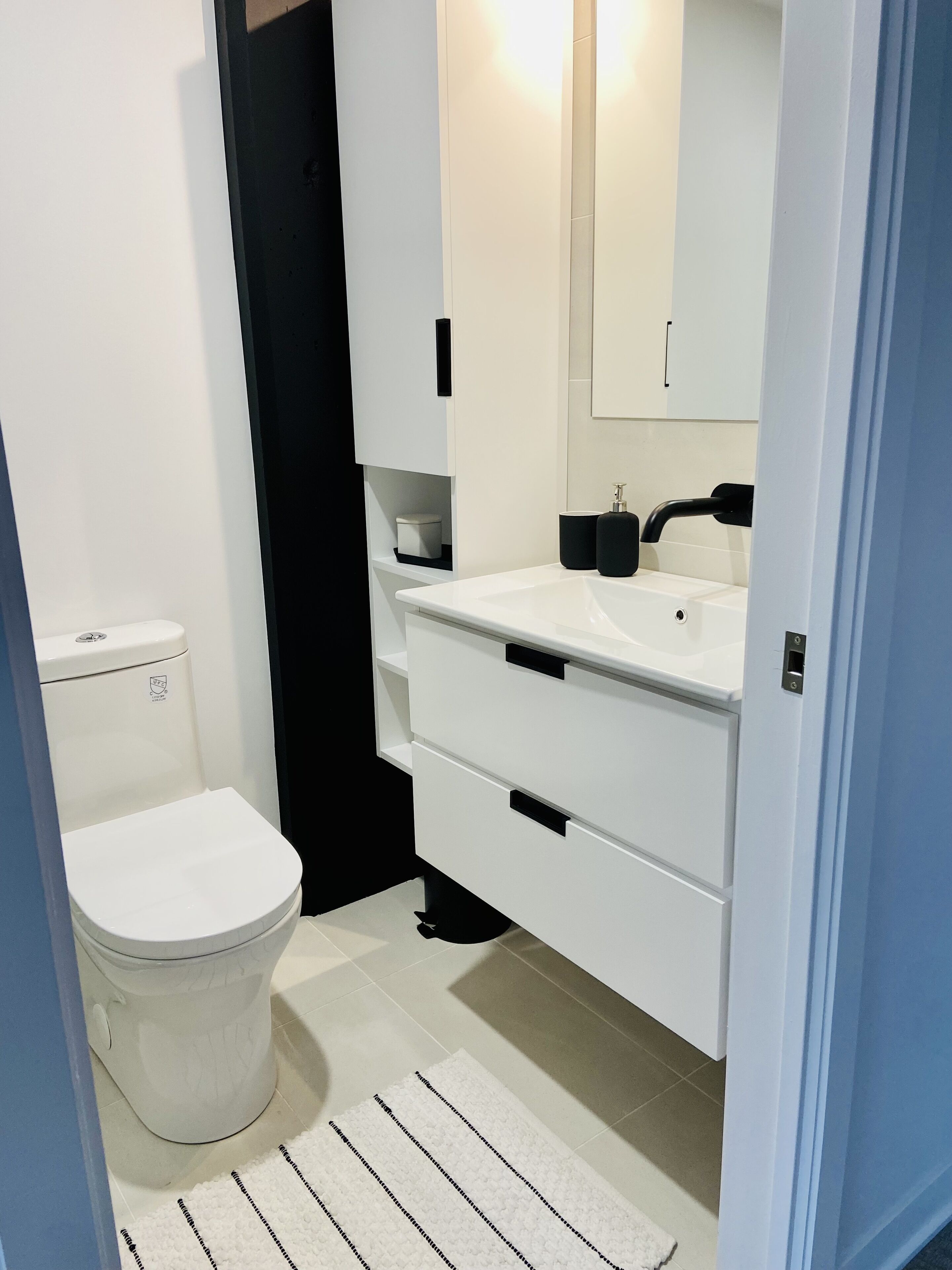 Shower, towels, toilet paper