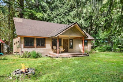 Dog-friendly cabin with fireplace, foosball, outdoor area, firepit, & W/D