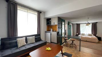 Deluxe Double Room | Private kitchen | Coffee/tea maker, electric kettle, highchair