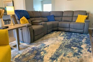 Smart TV, fireplace, video games, DVD player
