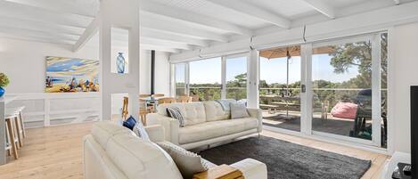 Smart TV, fireplace, ping pong, books