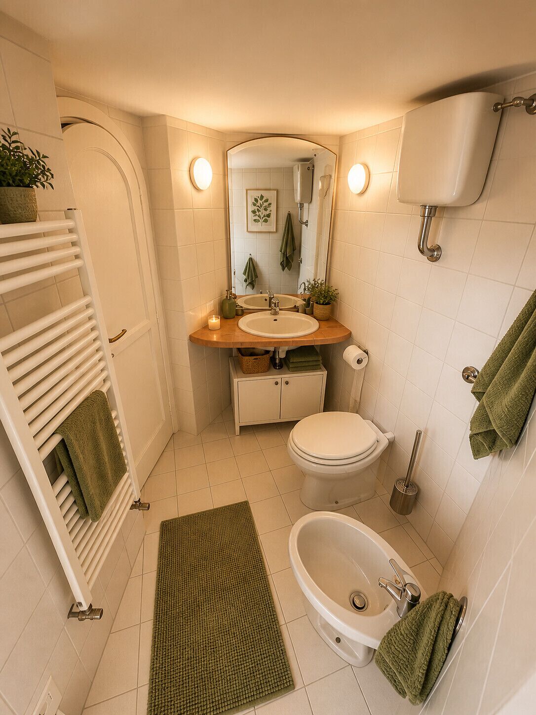 Douche, sèche-cheveux, bidet, serviettes fournies
