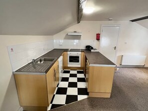 Fridge, microwave, oven, electric kettle