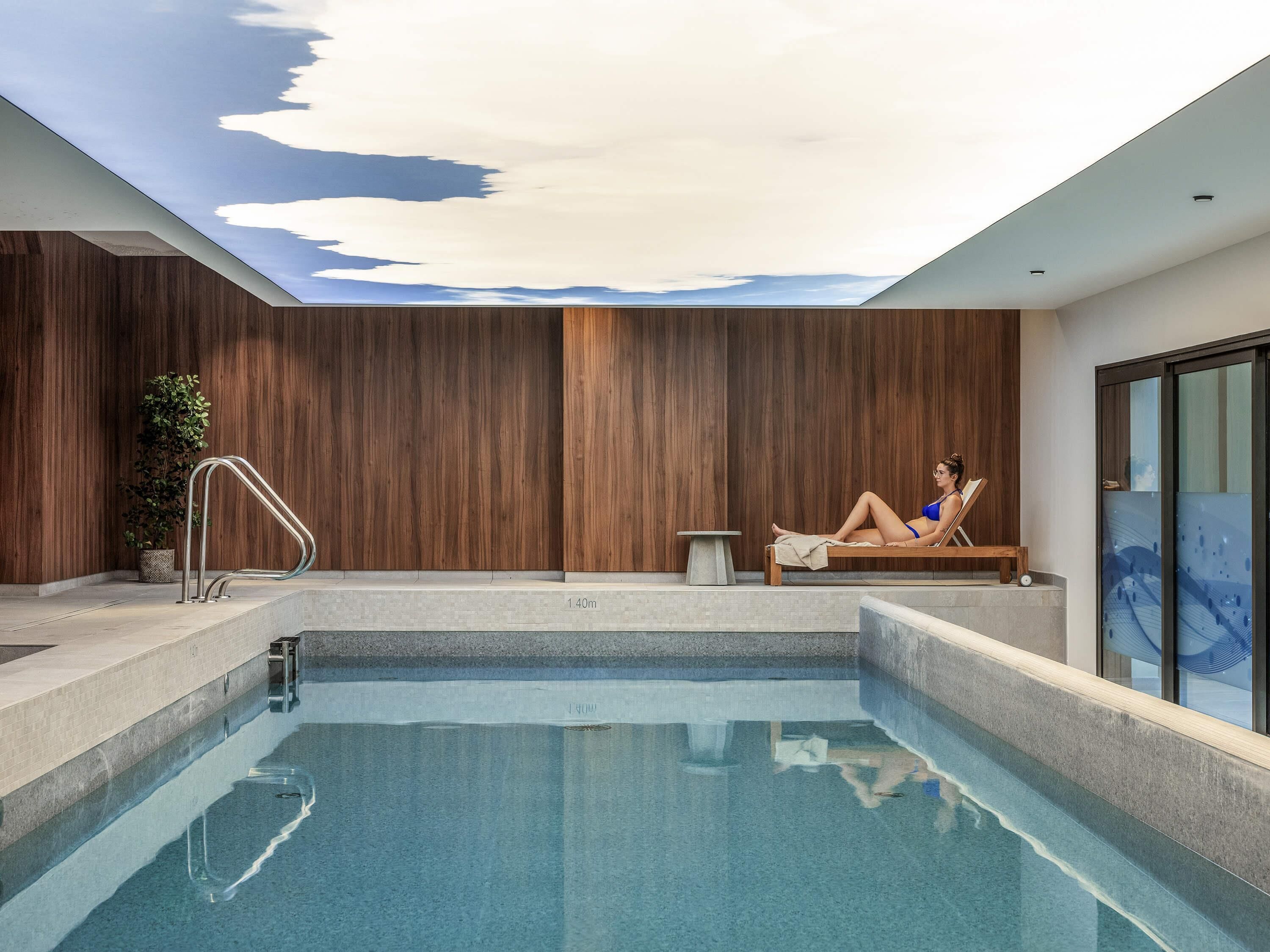 Indoor pool, open 8:00 AM to 10:00 PM, sun loungers