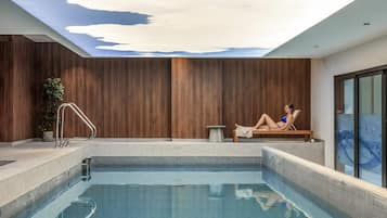 Indoor pool, open 8:00 AM to 10:00 PM, sun loungers