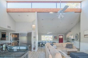 Smart TV, fireplace, table football, ping pong
