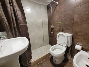 Bidet, Handtücher, Seife, Toilettenpapier