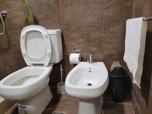 Bidet, toallas, jabón, papel higiénico