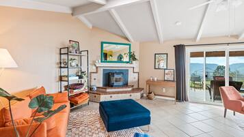 Älytelevisio, takka, kirjoja, stereot