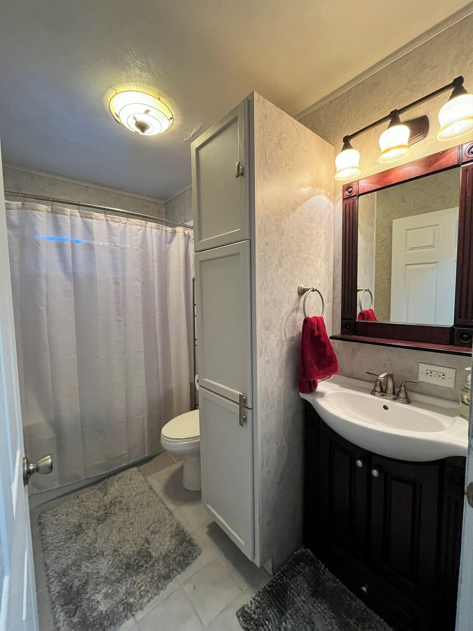 Hair dryer, towels, toilet paper