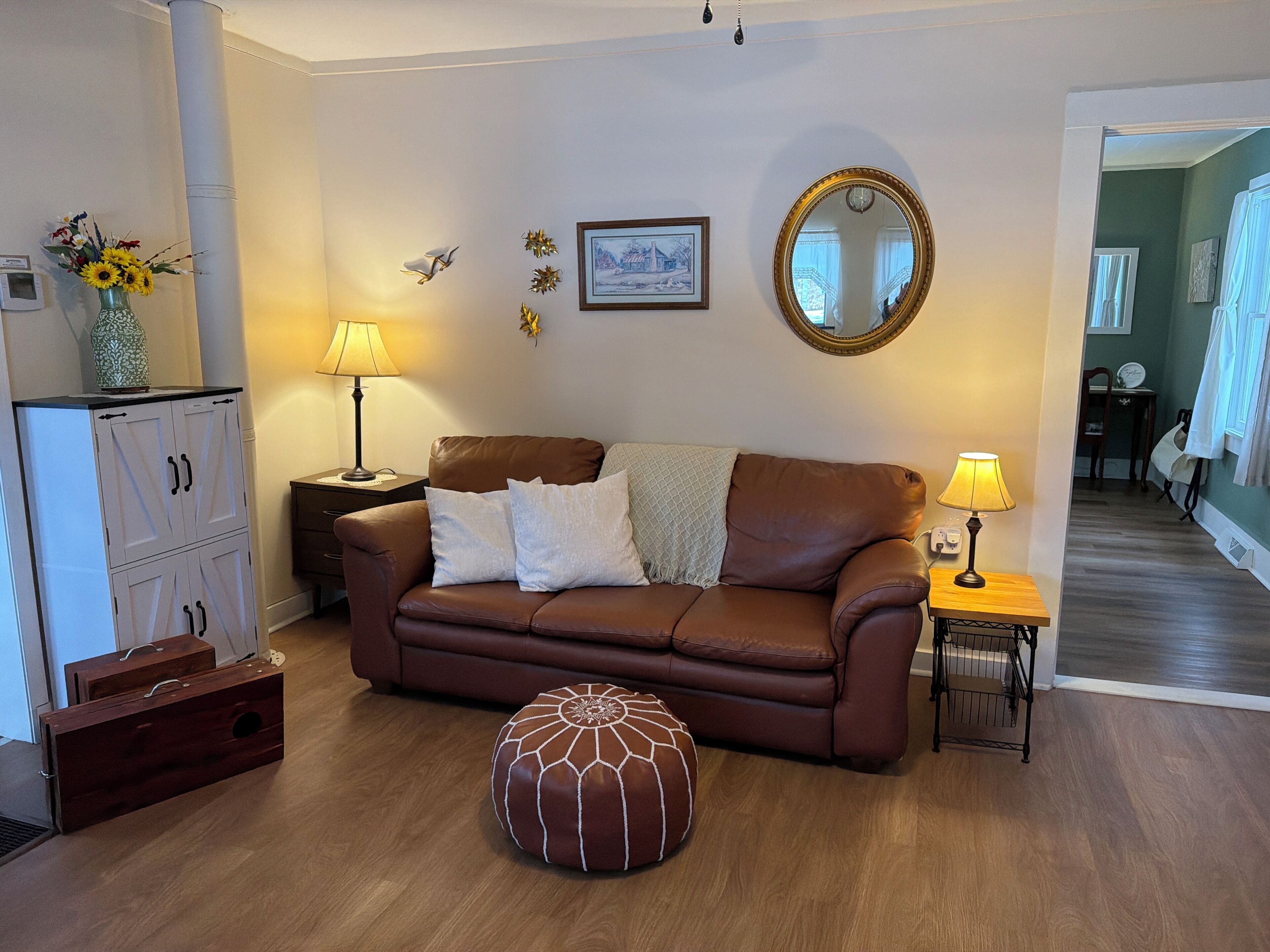 Smart TV, fireplace, DVD player, books