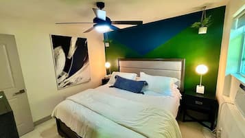 1 bedroom, desk, iron/ironing board, travel cot