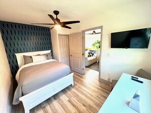 2 bedrooms, desk, iron/ironing board, travel crib